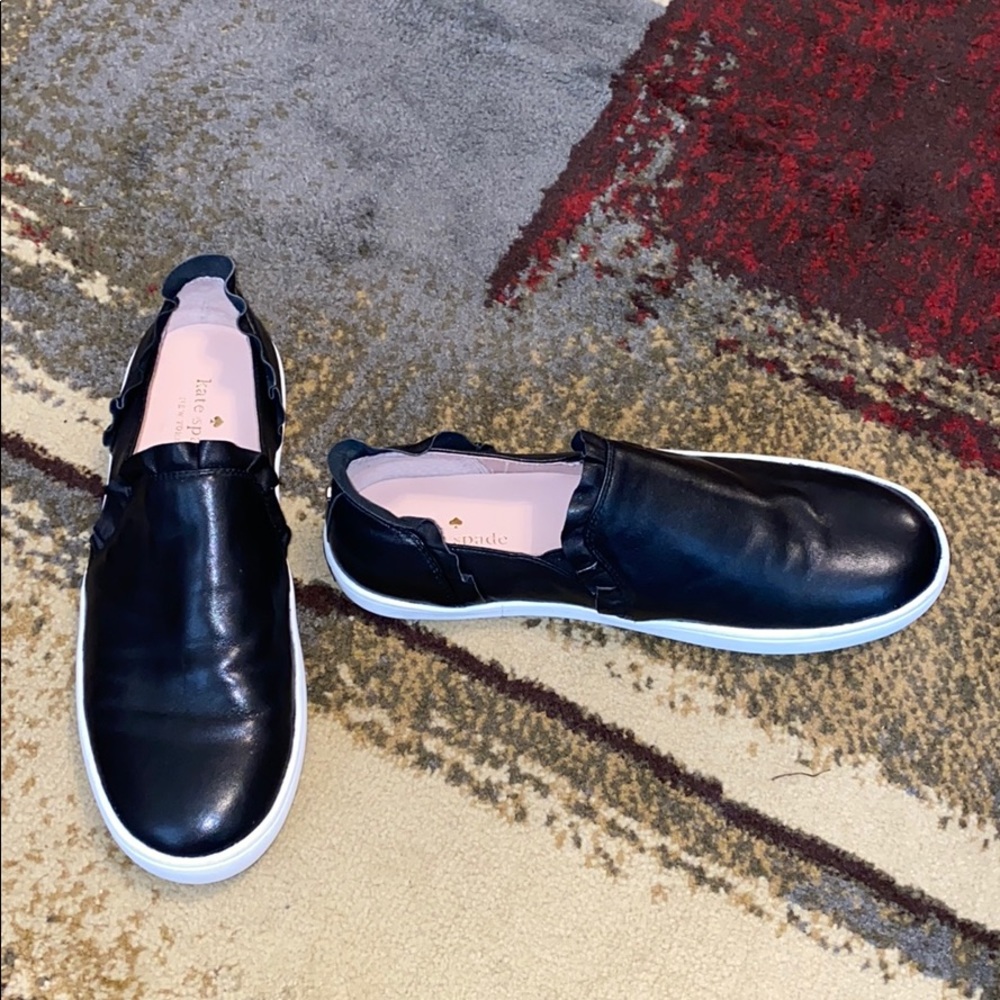Kate Spade black leather slip on sneakers